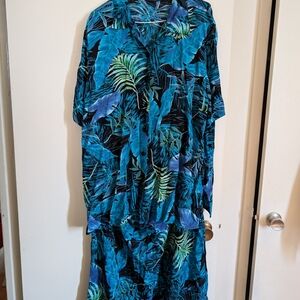 Tropical Blue and Green Leaf Print Coord Set